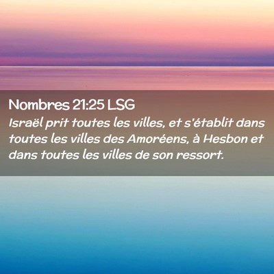 Picture 02 - Nombres 21:25 LSG - Israël prit toutes les villes, et s'établit - Bible Verse Picture