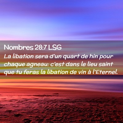 Picture 02 - Nombres 28:7 LSG - La libation sera d'un quart de hin pour chaque - Bible Verse Picture