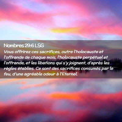 Picture 02 - Nombres 29:6 LSG - Vous offrirez ces sacrifices, outre l'holocauste - Bible Verse Picture