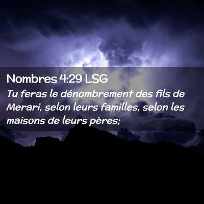 Picture 02 - Nombres 4:29 LSG - Tu feras le dénombrement des fils de Merari, - Bible Verse Picture