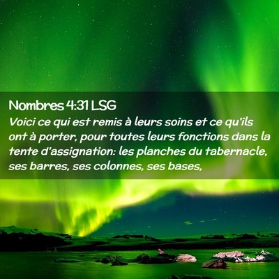 Picture 02 - Nombres 4:31 LSG - Voici ce qui est remis à leurs soins et ce - Bible Verse Picture