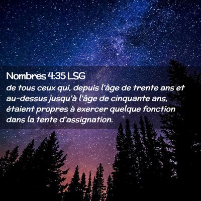 Picture 02 - Nombres 4:35 LSG - de tous ceux qui, depuis l'âge de trente ans et - Bible Verse Picture