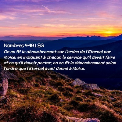 Picture 02 - Nombres 4:49 LSG - On en fit le dénombrement sur l'ordre de - Bible Verse Picture