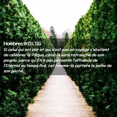 Picture 02 - Nombres 9:13 LSG - Si celui qui est pur et qui n'est pas en voyage - Bible Verse Picture