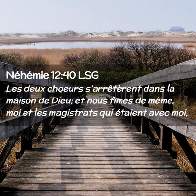 Picture 02 - Néhémie 12:40 LSG - Les deux choeurs s'arrêtèrent dans la maison de - Bible Verse Picture