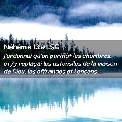 Picture 02 - Néhémie 13:9 LSG - j'ordonnai qu'on purifiât les chambres, et j'y - Bible Verse Picture
