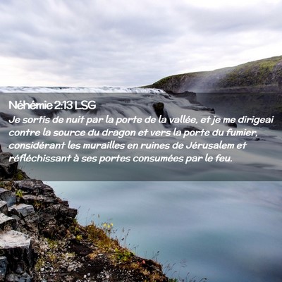Picture 02 - Néhémie 2:13 LSG - Je sortis de nuit par la porte de la vallée, et - Bible Verse Picture