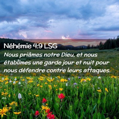 Picture 02 - Néhémie 4:9 LSG - Nous priâmes notre Dieu, et nous établîmes une - Bible Verse Picture