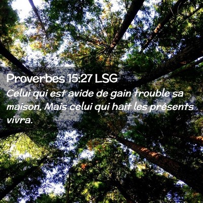 Picture 02 - Proverbes 15:27 LSG - Celui qui est avide de gain trouble sa maison, - Bible Verse Picture