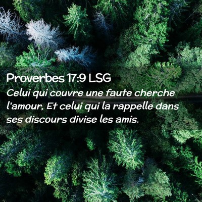 Picture 02 - Proverbes 17:9 LSG - Celui qui couvre une faute cherche l'amour, Et - Bible Verse Picture