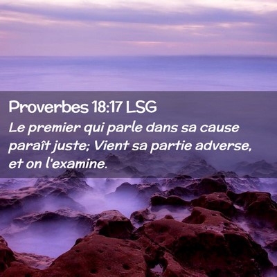Picture 02 - Proverbes 18:17 LSG - Le premier qui parle dans sa cause paraît juste; - Bible Verse Picture