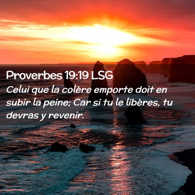 Picture 02 - Proverbes 19:19 LSG - Celui que la colère emporte doit en subir la - Bible Verse Picture