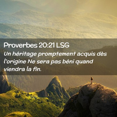 Picture 02 - Proverbes 20:21 LSG - Un héritage promptement acquis dès l'origine Ne - Bible Verse Picture
