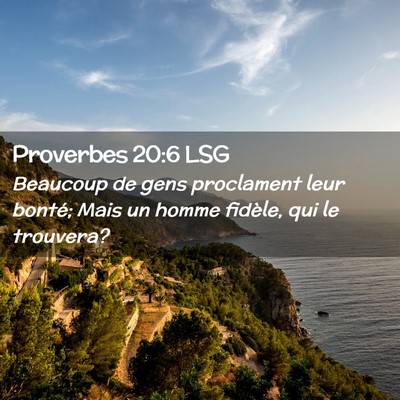 Picture 02 - Proverbes 20:6 LSG - Beaucoup de gens proclament leur bonté; Mais un - Bible Verse Picture