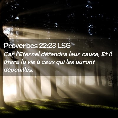 Picture 02 - Proverbes 22:23 LSG - Car l'Eternel défendra leur cause, Et il ôtera - Bible Verse Picture