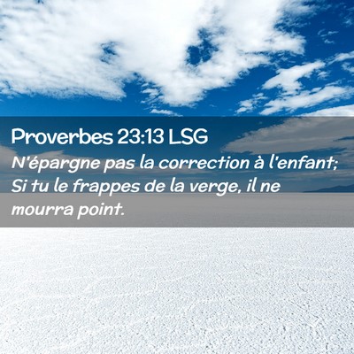 Picture 02 - Proverbes 23:13 LSG - N'épargne pas la correction à l'enfant; Si tu - Bible Verse Picture