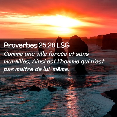 Picture 02 - Proverbes 25:28 LSG - Comme une ville forcée et sans murailles, Ainsi - Bible Verse Picture