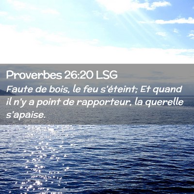 Picture 02 - Proverbes 26:20 LSG - Faute de bois, le feu s'éteint; Et quand il n'y - Bible Verse Picture