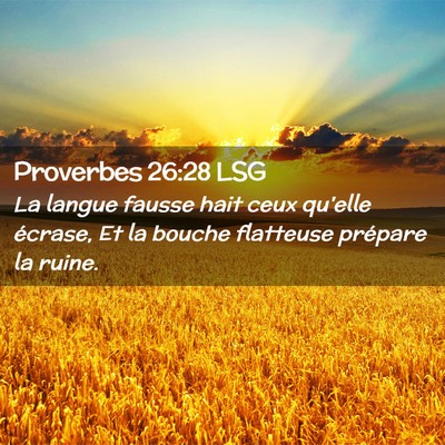 Picture 02 - Proverbes 26:28 LSG - La langue fausse hait ceux qu'elle écrase, Et la - Bible Verse Picture