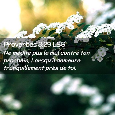Picture 02 - Proverbes 3:29 LSG - Ne médite pas le mal contre ton prochain, - Bible Verse Picture