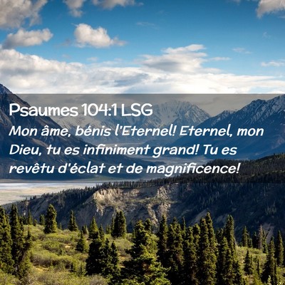 Picture 02 - Psaumes 104:1 LSG - Mon âme, bénis l'Eternel! Eternel, mon Dieu, tu - Bible Verse Picture