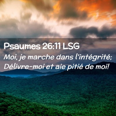 Picture 02 - Psaumes 26:11 LSG - Moi, je marche dans l'intégrité; Délivre-moi - Bible Verse Picture