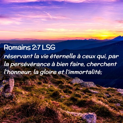 Picture 02 - Romains 2:7 LSG - réservant la vie éternelle à ceux qui, par la - Bible Verse Picture
