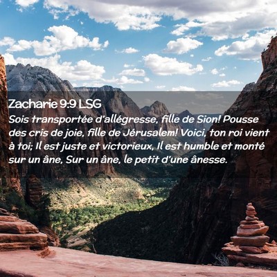 Picture 02 - Zacharie 9:9 LSG - Sois transportée d'allégresse, fille de Sion! - Bible Verse Picture