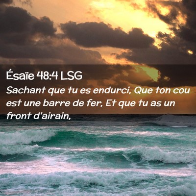 Picture 02 - Ésaïe 48:4 LSG - Sachant que tu es endurci, Que ton cou est une - Bible Verse Picture