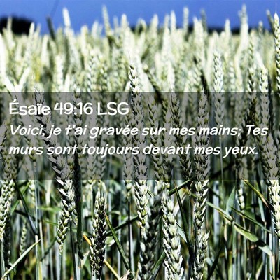 Picture 02 - Ésaïe 49:16 LSG - Voici, je t'ai gravée sur mes mains; Tes murs - Bible Verse Picture