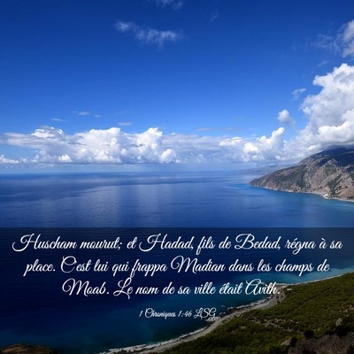 Picture 03 - 1 Chroniques 1:46 LSG - Huscham mourut; et Hadad, fils de Bedad, régna - Bible Verse Picture