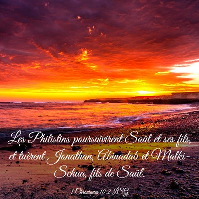 Picture 03 - 1 Chroniques 10:2 LSG - Les Philistins poursuivirent Saül et ses fils, - Bible Verse Picture