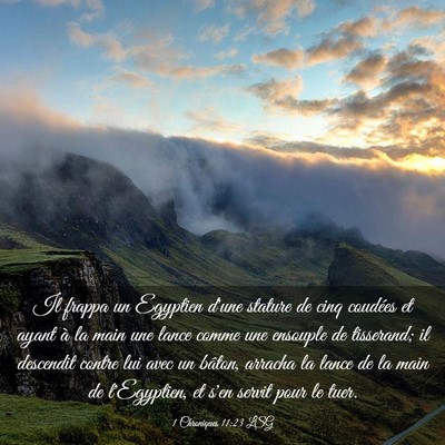 Picture 03 - 1 Chroniques 11:23 LSG - Il frappa un Egyptien d'une stature de cinq - Bible Verse Picture