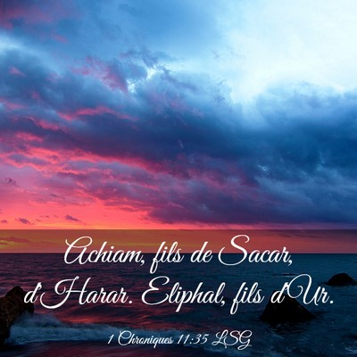 Picture 03 - 1 Chroniques 11:35 LSG - Achiam, fils de Sacar, d'Harar. Eliphal, fils - Bible Verse Picture