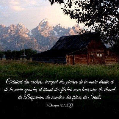 Picture 03 - 1 Chroniques 12:2 LSG - C'étaient des archers, lançant des pierres de - Bible Verse Picture