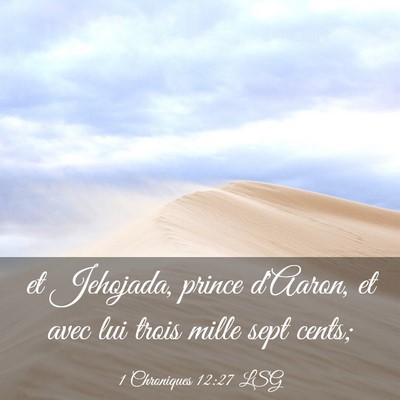 Picture 03 - 1 Chroniques 12:27 LSG - et Jehojada, prince d'Aaron, et avec lui trois - Bible Verse Picture