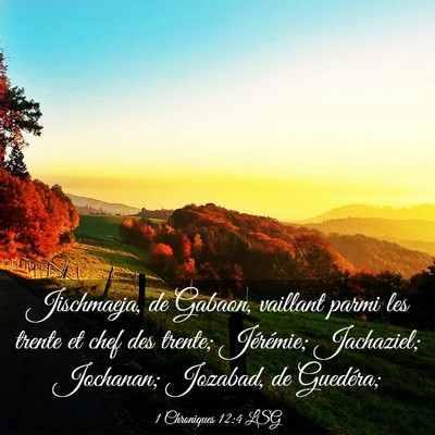 Picture 03 - 1 Chroniques 12:4 LSG - Jischmaeja, de Gabaon, vaillant parmi les trente - Bible Verse Picture