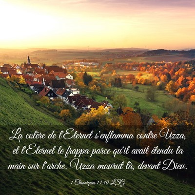 Picture 03 - 1 Chroniques 13:10 LSG - La colère de l'Eternel s'enflamma contre Uzza, - Bible Verse Picture