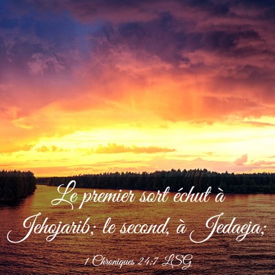 Picture 03 - 1 Chroniques 24:7 LSG - Le premier sort échut à Jehojarib; le second, - Bible Verse Picture