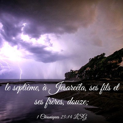 Picture 03 - 1 Chroniques 25:14 LSG - le septième, à Jesareéla, ses fils et ses - Bible Verse Picture
