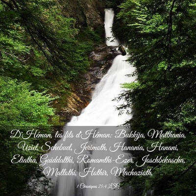 Picture 03 - 1 Chroniques 25:4 LSG - D'Héman, les fils d'Héman: Bukkija, Matthania, - Bible Verse Picture