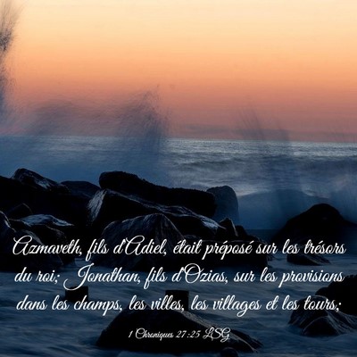 Picture 03 - 1 Chroniques 27:25 LSG - Azmaveth, fils d'Adiel, était préposé sur les - Bible Verse Picture
