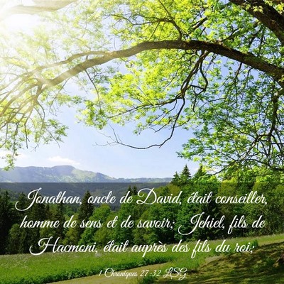 Picture 03 - 1 Chroniques 27:32 LSG - Jonathan, oncle de David, était conseiller, - Bible Verse Picture