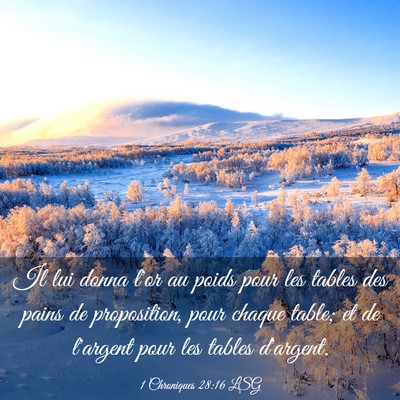 Picture 03 - 1 Chroniques 28:16 LSG - Il lui donna l'or au poids pour les tables des - Bible Verse Picture