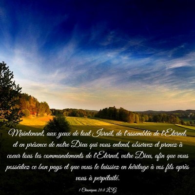 Picture 03 - 1 Chroniques 28:8 LSG - Maintenant, aux yeux de tout Israël, de - Bible Verse Picture