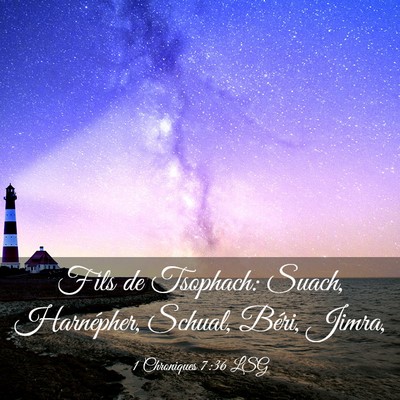 Picture 03 - 1 Chroniques 7:36 LSG - Fils de Tsophach: Suach, Harnépher, Schual, - Bible Verse Picture