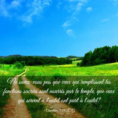 Picture 03 - 1 Corinthiens 9:13 LSG - Ne savez-vous pas que ceux qui remplissent les - Bible Verse Picture