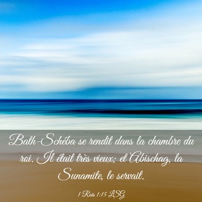 Picture 03 - 1 Rois 1:15 LSG - Bath-Schéba se rendit dans la chambre du roi. Il - Bible Verse Picture