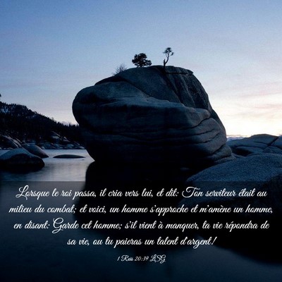 Picture 03 - 1 Rois 20:39 LSG - Lorsque le roi passa, il cria vers lui, et dit: - Bible Verse Picture