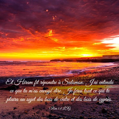 Picture 03 - 1 Rois 5:8 LSG - Et Hiram fit répondre à Salomon: J'ai entendu - Bible Verse Picture